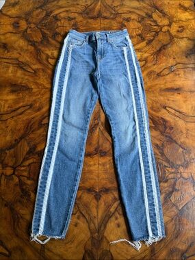7 For All Mankind Blue Denim Skinny Jeans with White Side Stripes